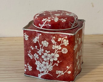 Daher Dark Pink Tea Tin Cherry Blossoms Chinoiserie Cottage Core England