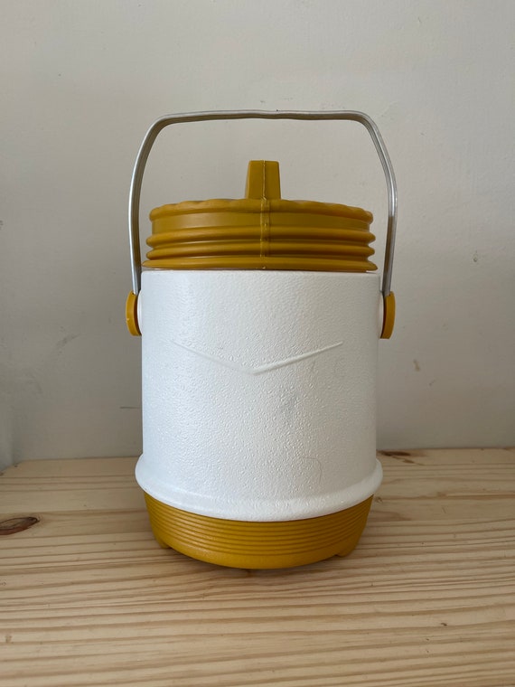 Insulated Jug or Bait Box Vacucel Insulated Container Yellow and White  Retro 1970s Fishing Camping Outdoor 