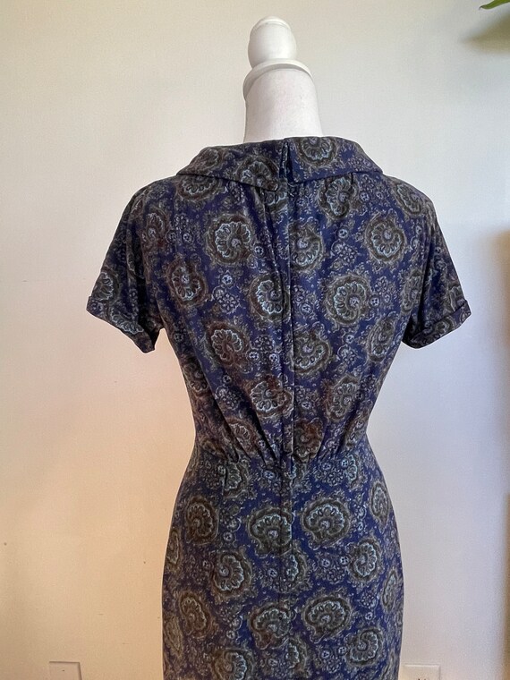 Vintage Blue Cowl Neck Blue Paisley Velour Dress - image 8