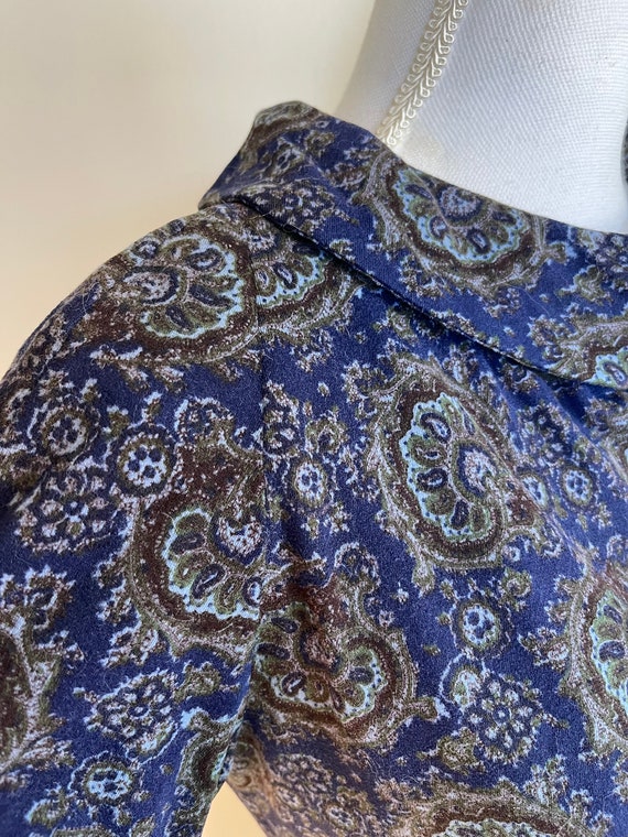 Vintage Blue Cowl Neck Blue Paisley Velour Dress - image 5