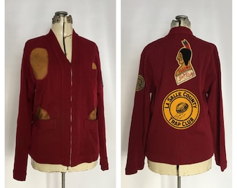 1940s Sweater Jacket Trap Skeet Shoot Sporting Jacket Wool With Patches Illini Trapshooting Indian NRA Rifle