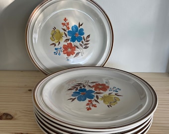 Colonial Stoneware Priscilla Dinner Plates Set of Six Made in Japan Botanical Anthropologie Style Dinner Ware Retro 1970s Oven to Table