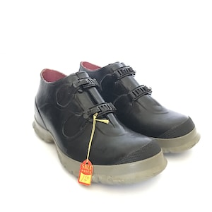 Buckle Top Galoshes Beacon Hill Top Notch Black and Grey Rubber 1940&#39;s Men&#39;s Water Garden Shoes Vintage New Old Stock Size 6