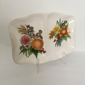 Vintage Divided Serving Platter Rectangular Autumn Florals Dahlia Tableware Hand Painted  Divided Tray