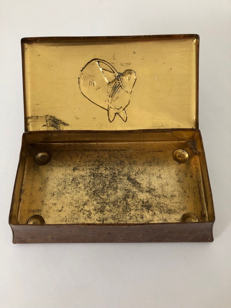 Vintage Storage Tin Fois Bois Burl Wood Printed Tin with Embossed Horse Head