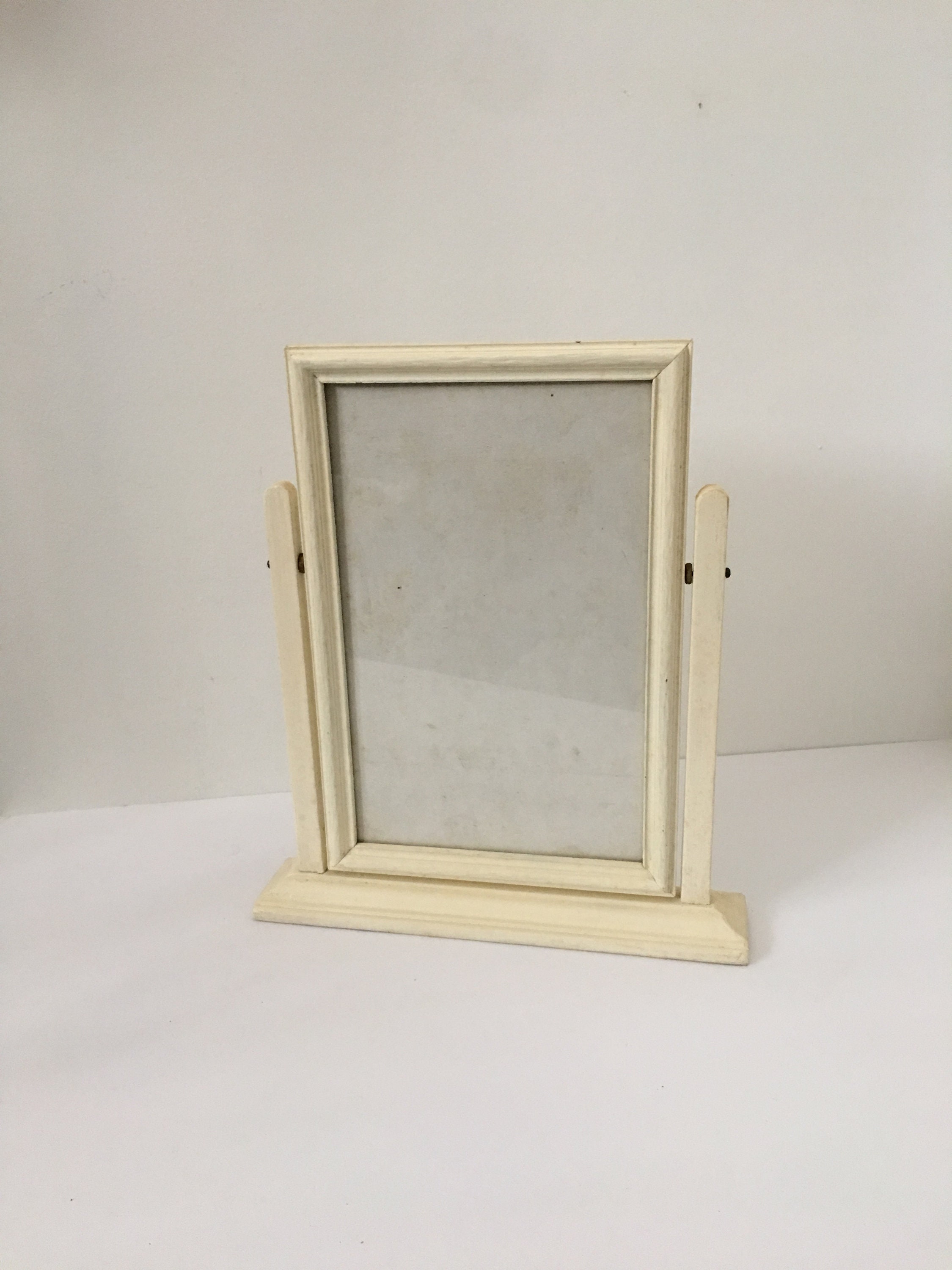 Antique Wooden Swing Frame Picture Display Stand Alone Dresser Frame Creamy White Simple Neutral Decorating 11 By 7 Inch Picture