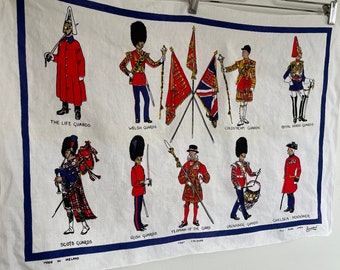 The Royal Guards Tea Towel English Soldiers Great Britain Queens Men Anglophile  Red White Blue Pure Irish Linen Lamont Kitchen Towel