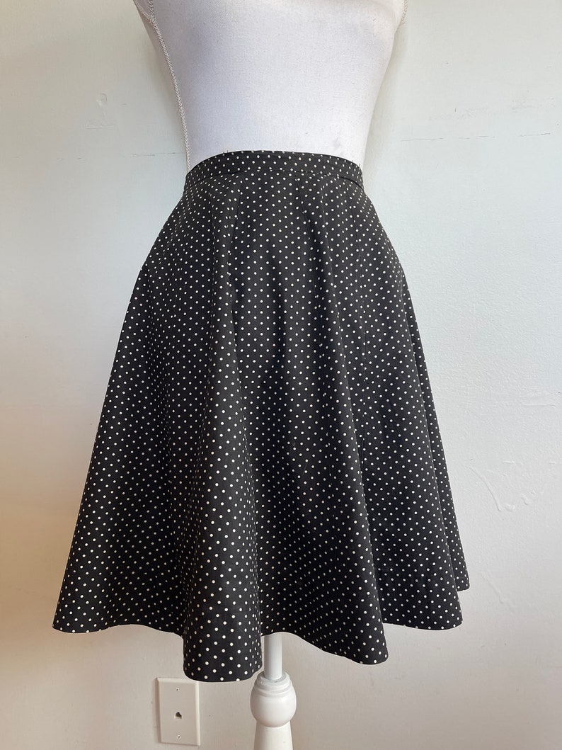 Polka Dot Mini Skirt w Built in Tulle Crinoline Fit & Flare XS 25 Inch Waist Black and White Pinup Girl 1950s 1960s Rockabilly image 2