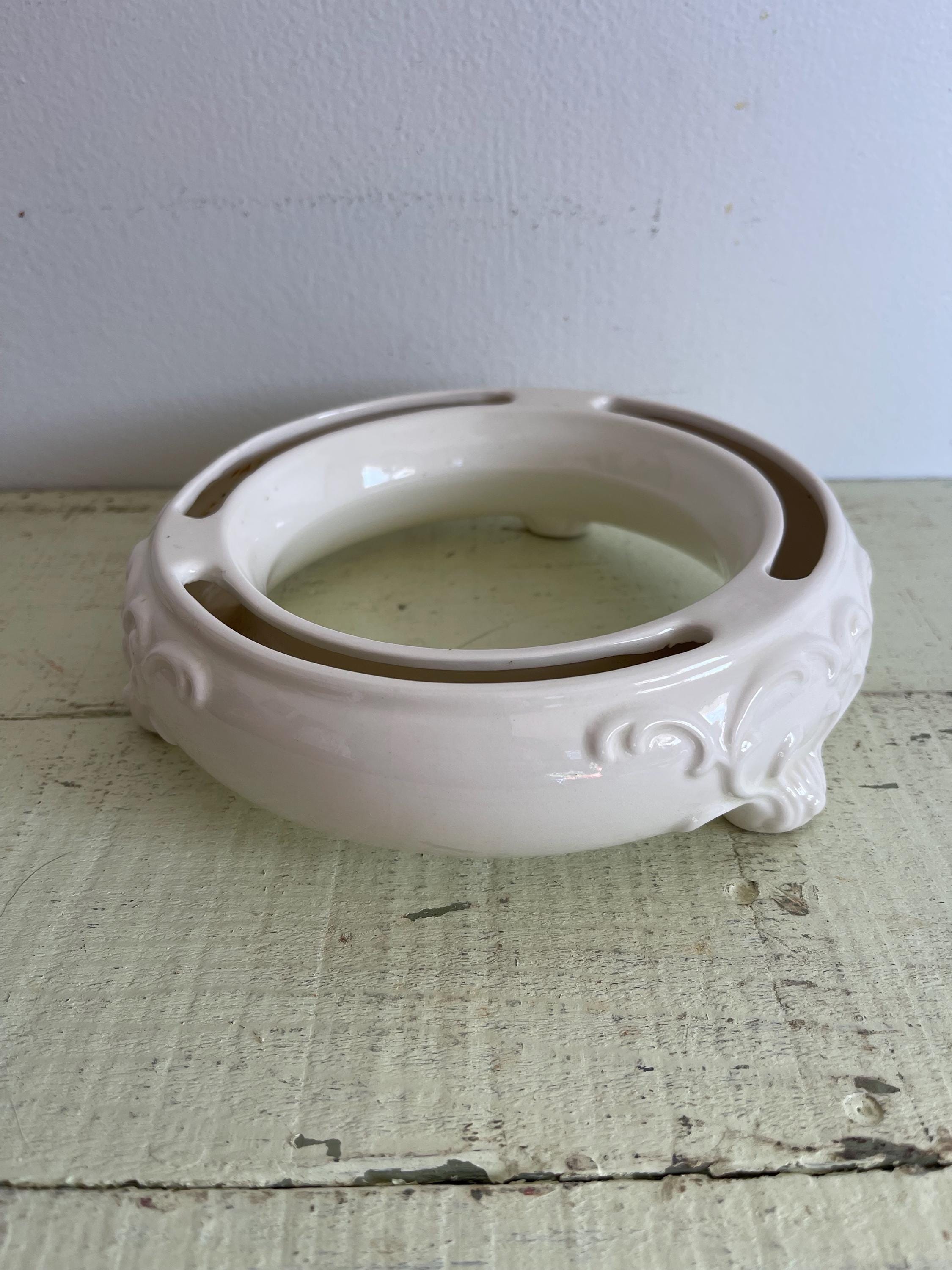 White Ceramic Goebel Flower Ring Vase Pansy Ring Low Circular Floral  Arrangement Vessel with Feet Creamy White