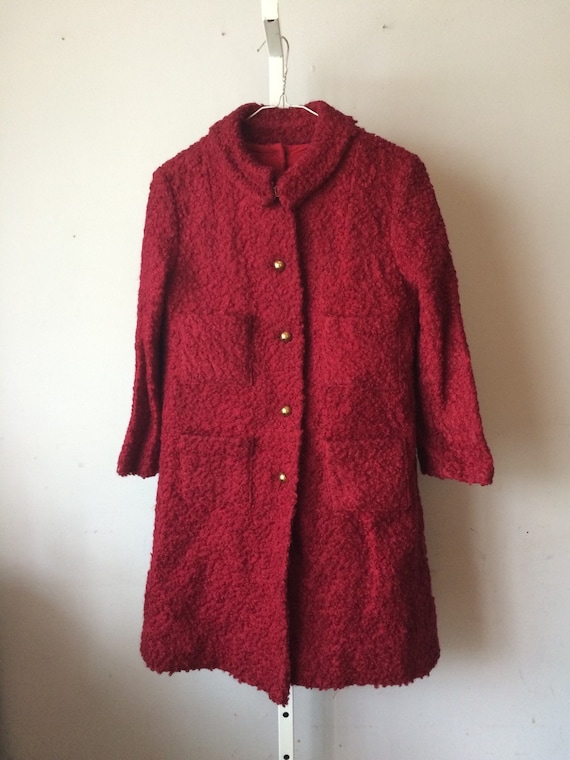 Girls 1960's Maroon Poodle Coat and Romper Dress M