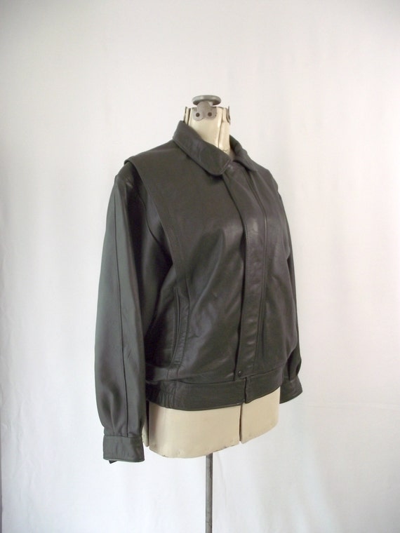 1980s Grey Fine Leather MOTO Jacket Zip Vera Pell… - image 2
