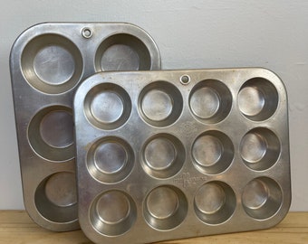 Muffinaire The Aire Ware Set of Pans Two Cupcake Pans by United Aircraft Products Aluminum Lightweight Depression Era Made In America