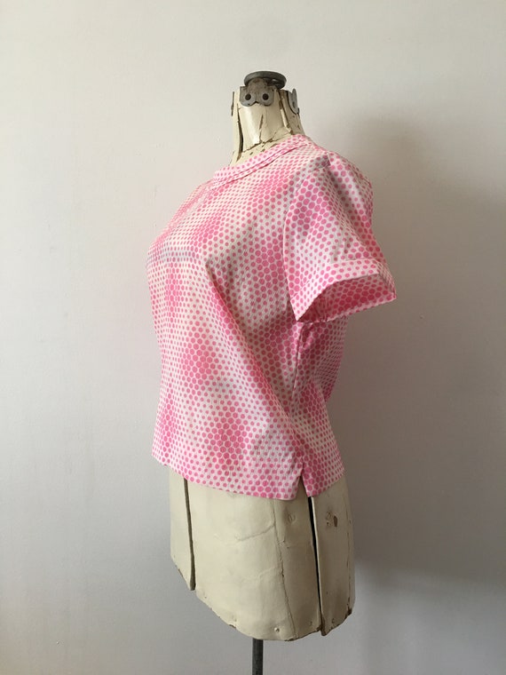 1960’s Blouse Pink Polka Dot on White MOD Optic D… - image 6