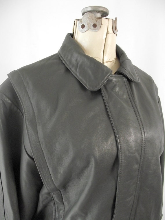 1980s Grey Fine Leather MOTO Jacket Zip Vera Pell… - image 3