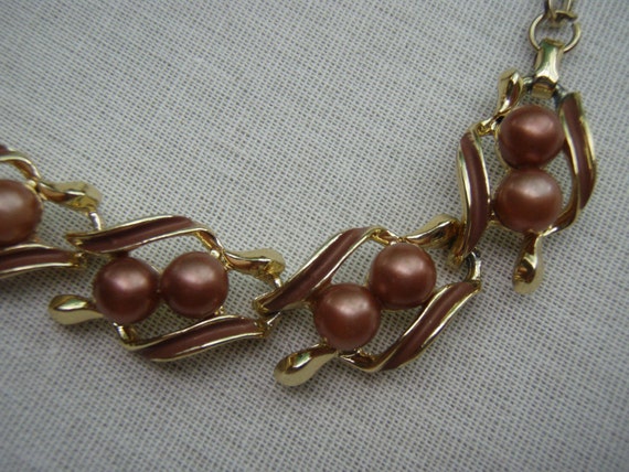 Vintage Necklace Earrings Faux Pearl Taupe Pink C… - image 4