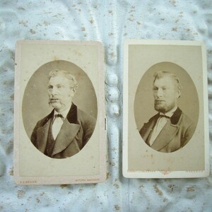 Antique Victorian Cabinet Photos Pair Man with Mustache and then a Beard Curiosity Cabinet Photograph