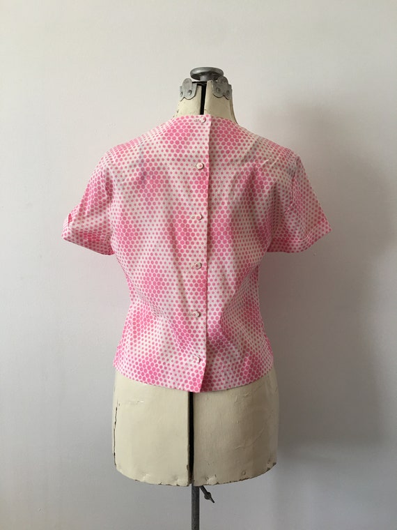 1960’s Blouse Pink Polka Dot on White MOD Optic D… - image 7