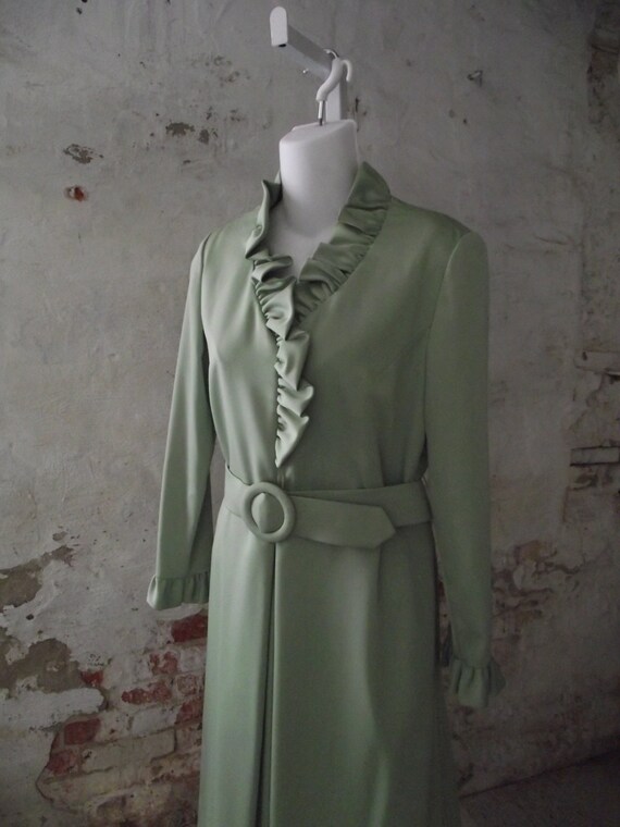 1960s Marcy Allen Dress Grasshopper Green Ruffle … - image 4