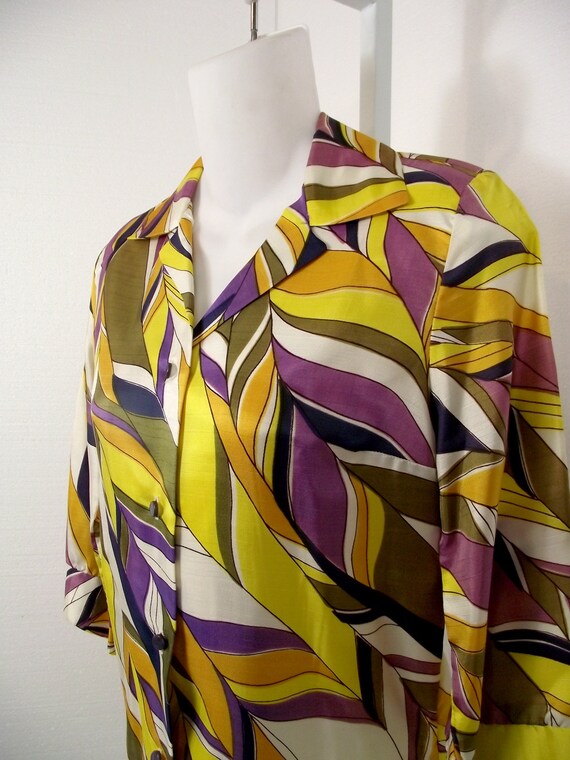 1970s Blouse Shirt Violet Gold Psychedelic Wave 1… - image 2