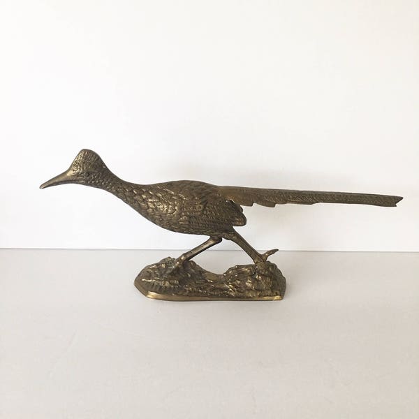 Brass Roadrunner Bird Sculpture Figurine Mid Century Ornithologist Bird Lover Texas Desert Art Object Home Decor Paper Weight