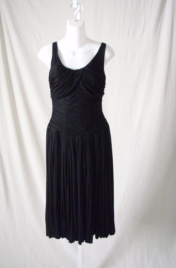 1960s Little Black Dress Form Fitting Ruched Small - image 2