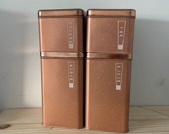 Lincoln BeautyWare Speckled Copper Canister Set Four Pieces Beautiful Retro Kitchen Ware