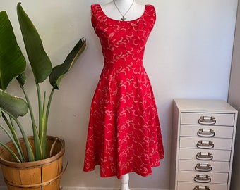Vintage Holiday Dress Red Brocade Frances Priscilla Original Vintage Size 11 Extra Small