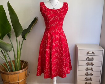 Vintage Holiday Dress Red Brocade Frances Priscilla Original Vintage Size 11 Extra Small