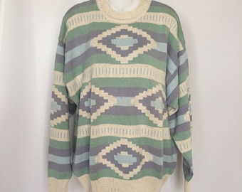 Vintage Southwestern Sweater: Claiborne Pastel Knit, Deadstock Medium