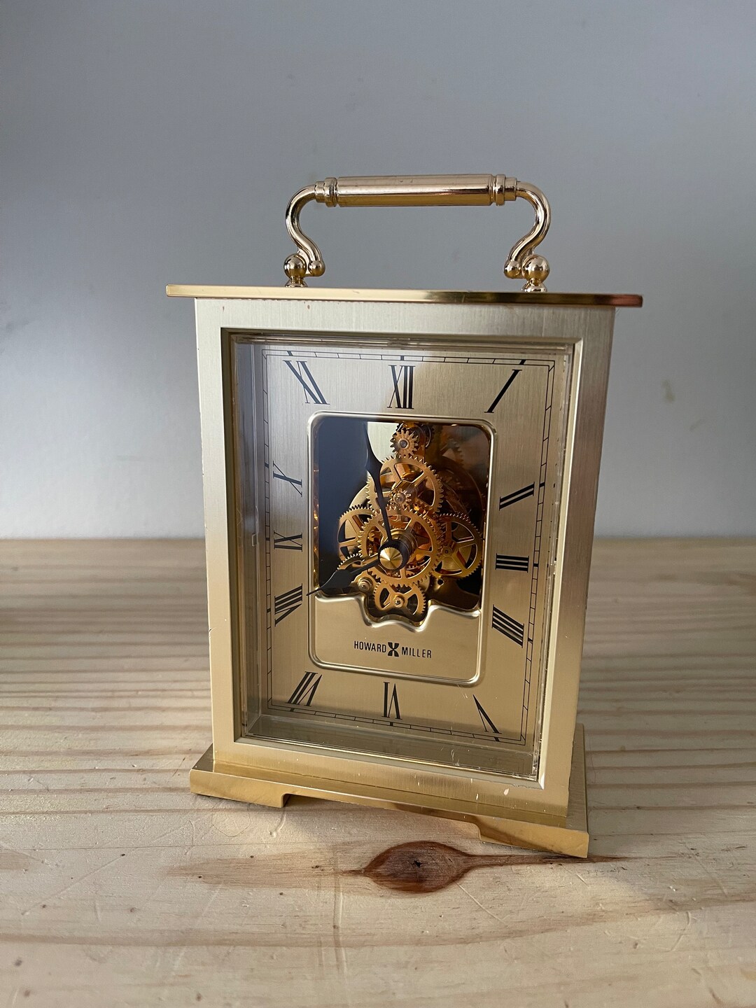 Vintage Howard Miller Gold Mantle Clock Battery Operated Travel Gold