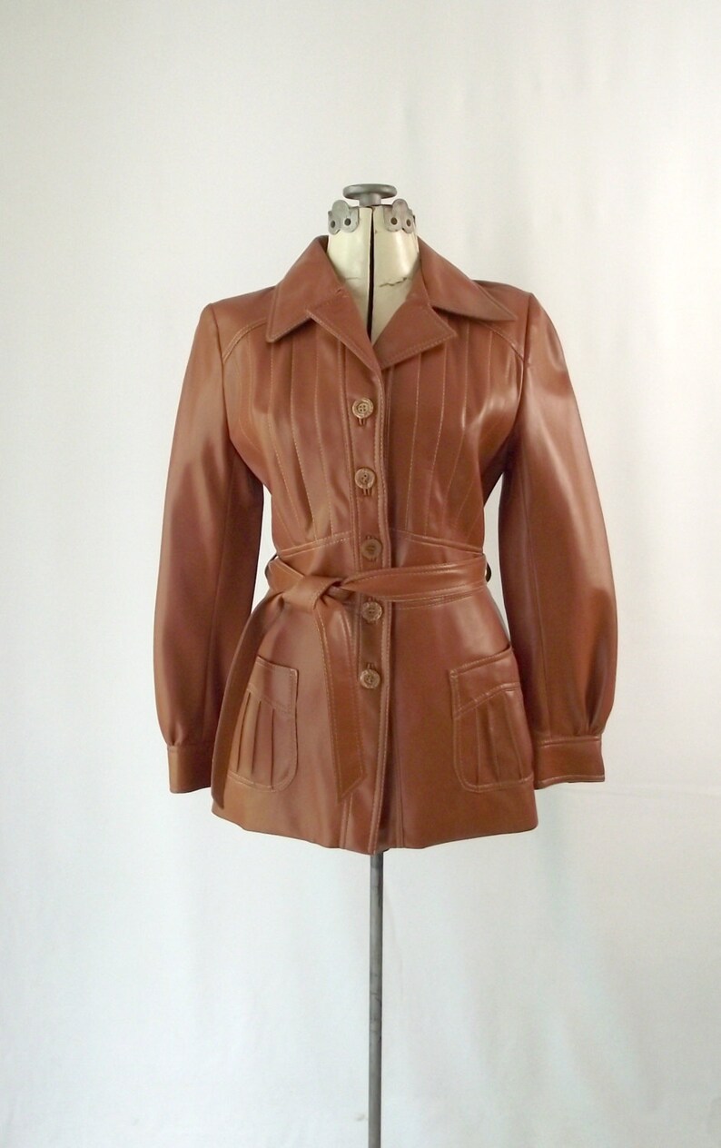 Vintage Vegan Faux Leather Caramel Jacket Girl Mod