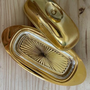 Yellow Colored Steel and Glass Butter Dish Retro Colorful Tableware Hollow Ware by Cosmos Japan