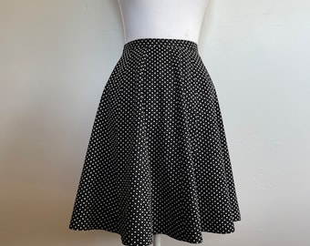 Polka Dot Mini Skirt w Built in Tulle Crinoline Fit & Flare XS 25 Inch Waist Black and White Pinup Girl 1950s 1960s Rockabilly