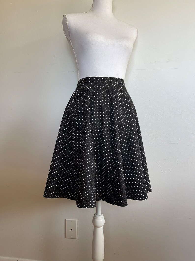 Polka Dot Mini Skirt w Built in Tulle Crinoline Fit & Flare XS 25 Inch Waist Black and White Pinup Girl 1950s 1960s Rockabilly image 1