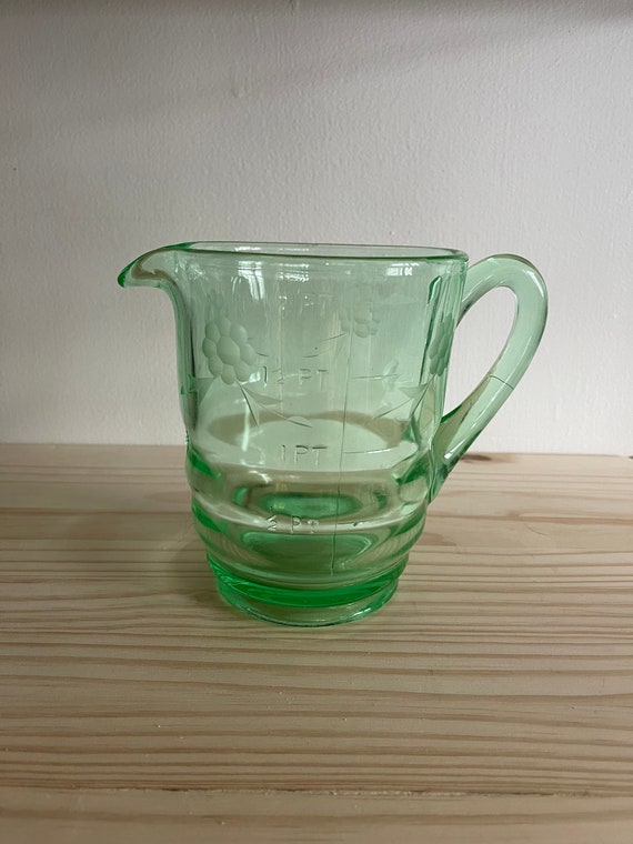 Vaseline Glass Measuring Pitcher Unique Etched Glass Floral -  Denmark