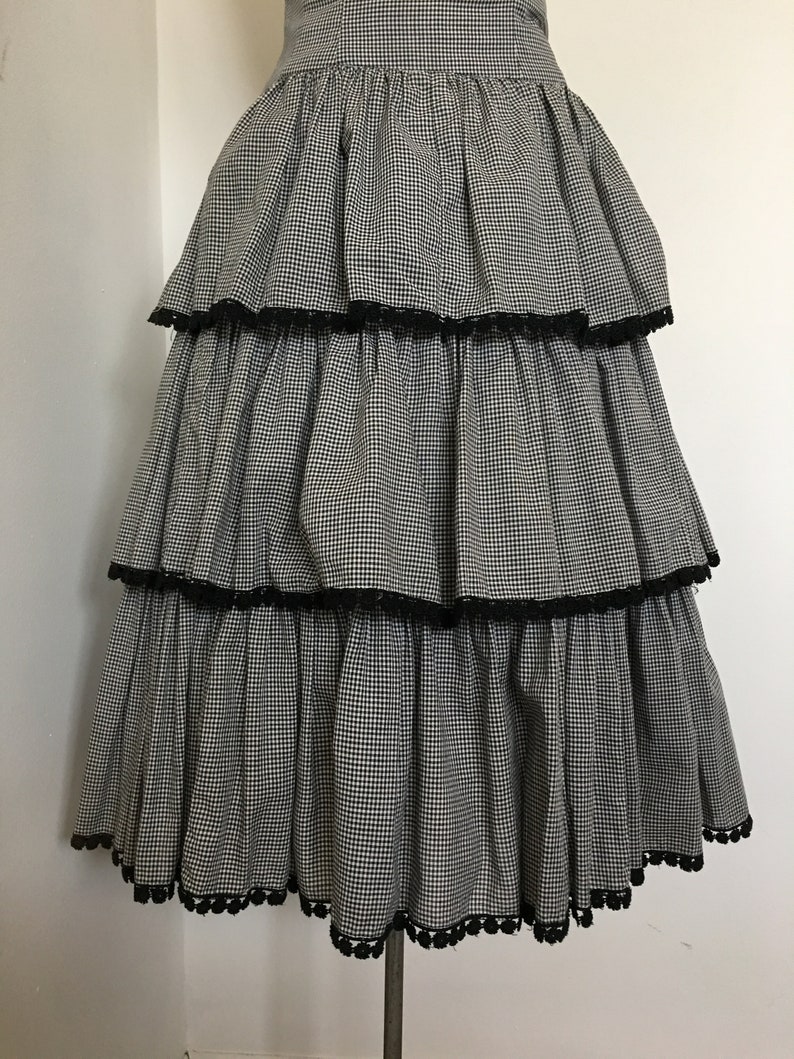 1950s Dress Black and White Gingham Tiered Ruffled Skirt Fit and Flare with Crinoline Sundress 36 Inch Bust Pin Up Style VLV image 4