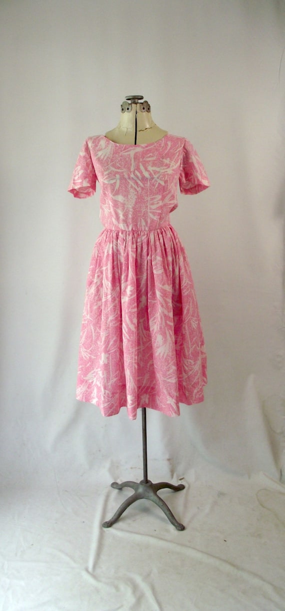 1960s Pink and White Abstract Floral Party Dress … - image 1