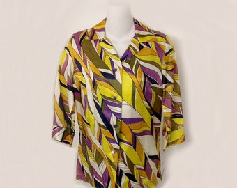 1970s Blouse Shirt Violet Gold Psychedelic Wave 1960s 1970s Small New Old Stock