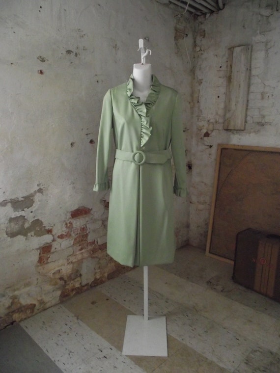 1960s Marcy Allen Dress Grasshopper Green Ruffle … - image 5