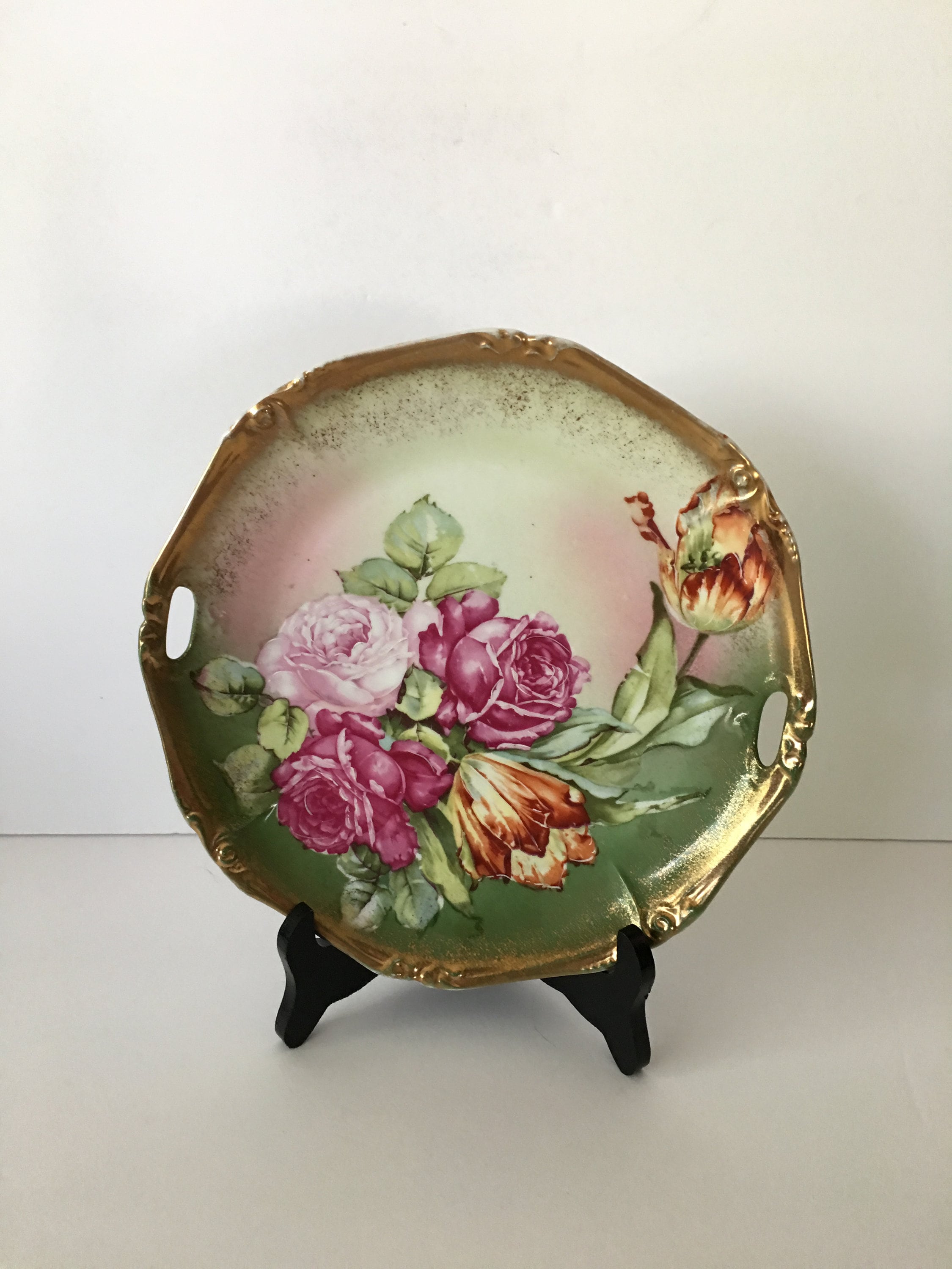 American Beauty Hand Painted Wheelock & Co Germany Double Handle