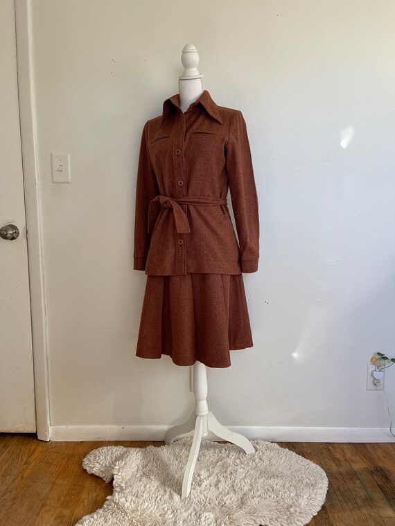1970’s Skirt Suit in Heathered Rusty Pink Wool Ju… - image 2