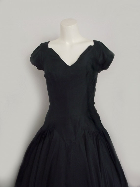 1950s Novelty Print Chiffon Dress Navy Blue with Globes