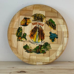 1960s Vintage Tennessee State Ruby Falls Lookout Mountain Souvenir Hostess Tray Bamboo Round