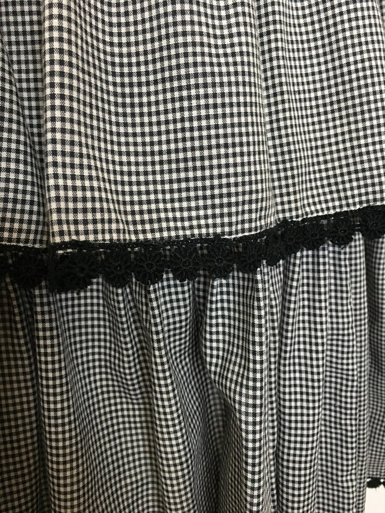 1950s Dress Black and White Gingham Tiered Ruffled Skirt Fit and Flare with Crinoline Sundress 36 Inch Bust Pin Up Style VLV image 5