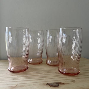 Drinking Glasses Wheaton Symphony Pink in 5 1/4 Inch Tall Flat Tumbler Set of Four Delicate Optic Pink Swirl Tumblers