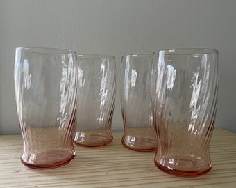 Drinking Glasses Wheaton Symphony Pink in 5 1/4 Inch Tall Flat Tumbler Set of Four Delicate Optic Pink Swirl Tumblers