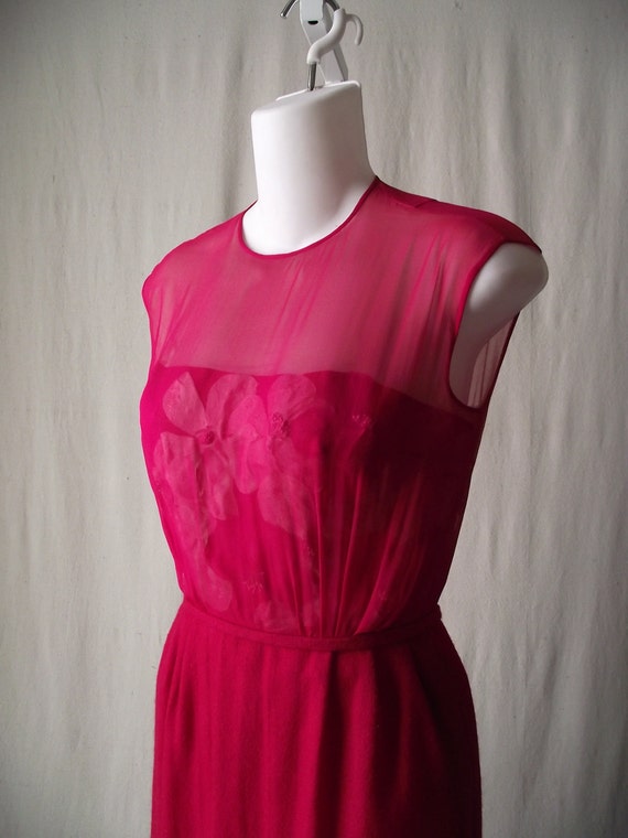 1950s Wool Suit Illusion Bodice Dress with Cropped