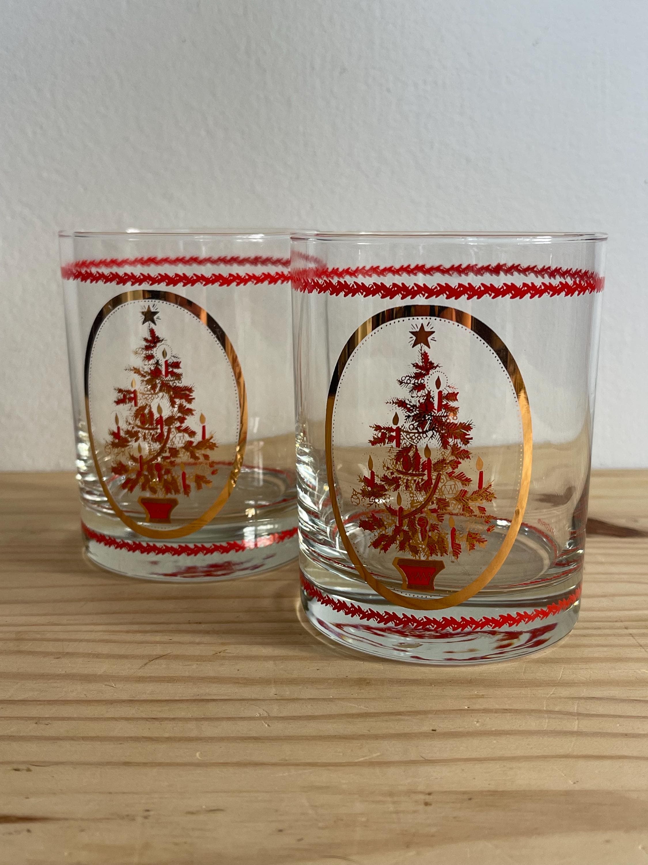 Vintage Otagiri Christmas Tree Rocks Glasses - 1970s Holiday
