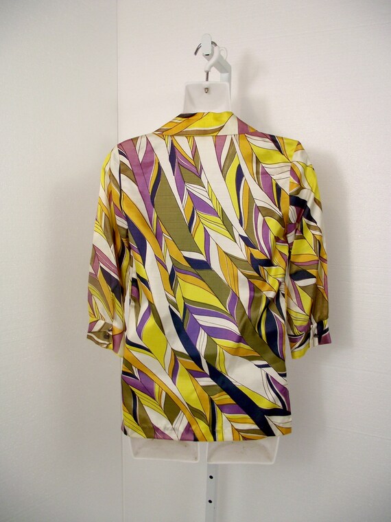 1970s Blouse Shirt Violet Gold Psychedelic Wave 1… - image 3