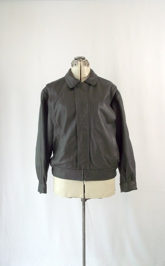1980s Grey Fine Leather MOTO Jacket Zip Vera Pell… - image 1